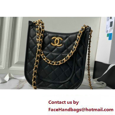 Chanel Calfskin  &  Gold-Tone Metal Hobo Handbag AS4532 Black 2024